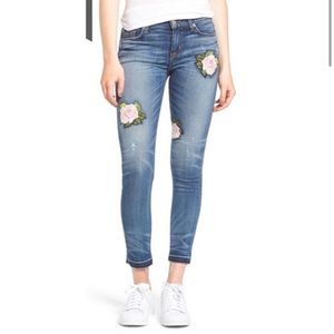 HUDSON Nico Mid-Rise Super Skinny Release-Hem Jeans with Rose Embroidery
